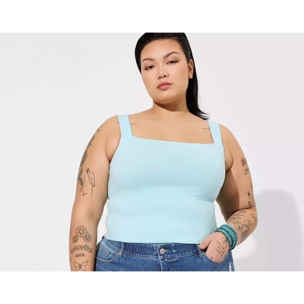 Torrid Foxy Square Neck Crop Tank Atomizer Pastel Blue Thick Strap Cami NWT 1 1X